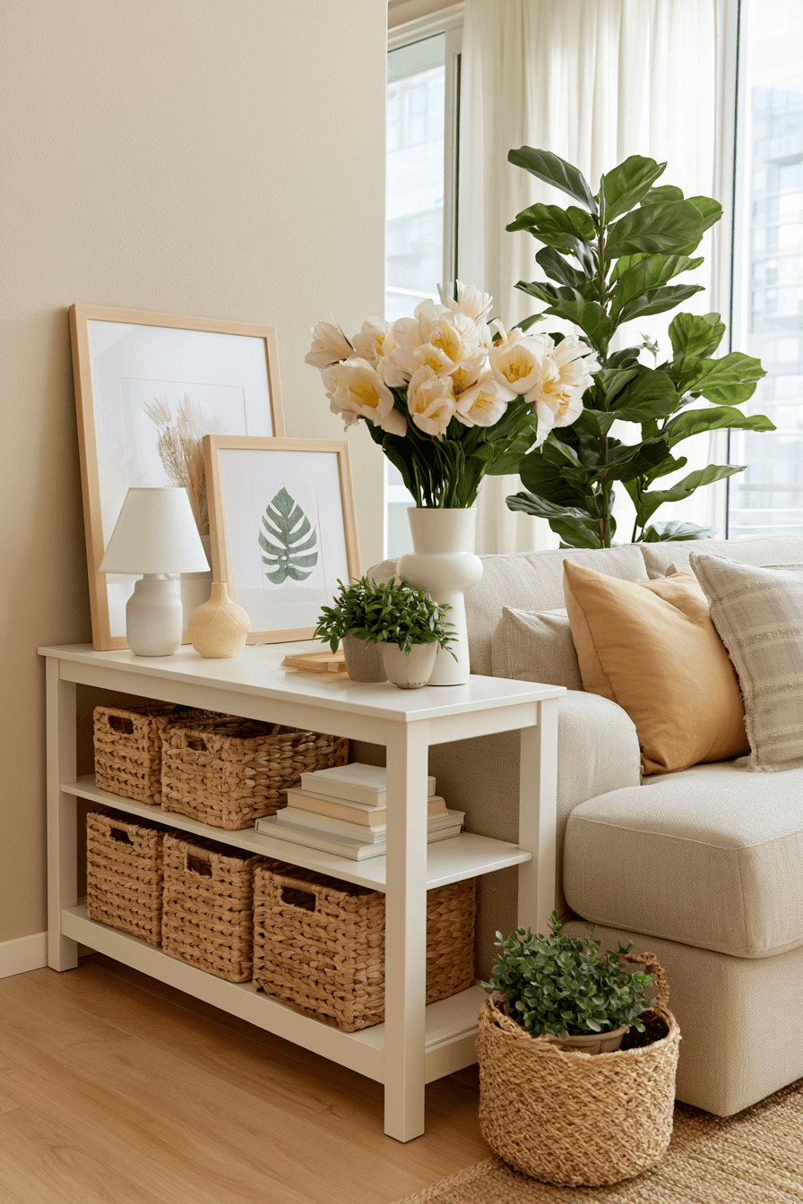 27 Cozy Console Table Decorating Behind Couch Looks