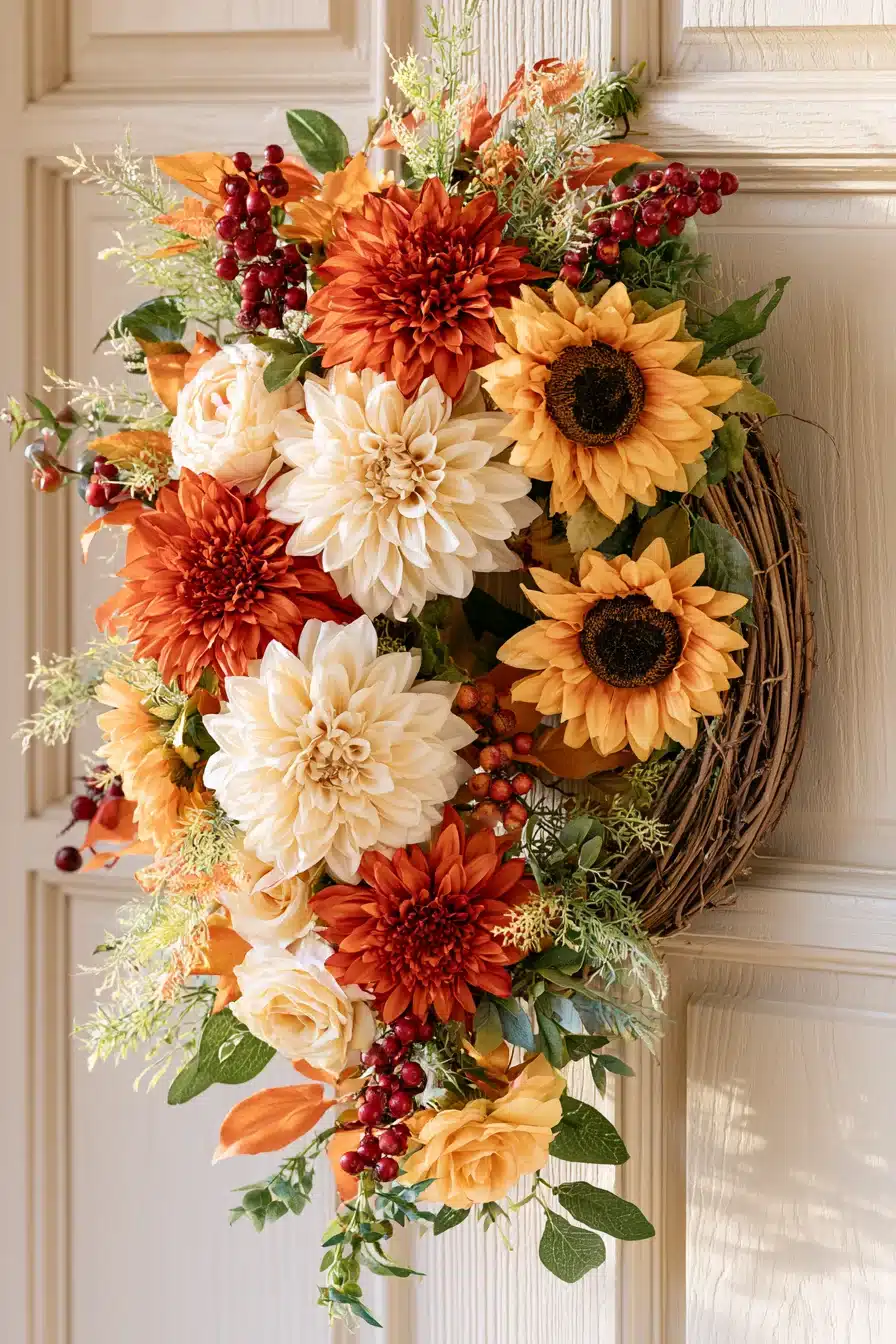 27 Gorgeous Fall Front Door Wreaths for a Warm Autumn Welcome