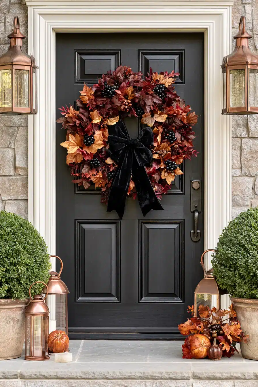 27 Gorgeous Fall Front Door Wreaths for a Warm Autumn Welcome