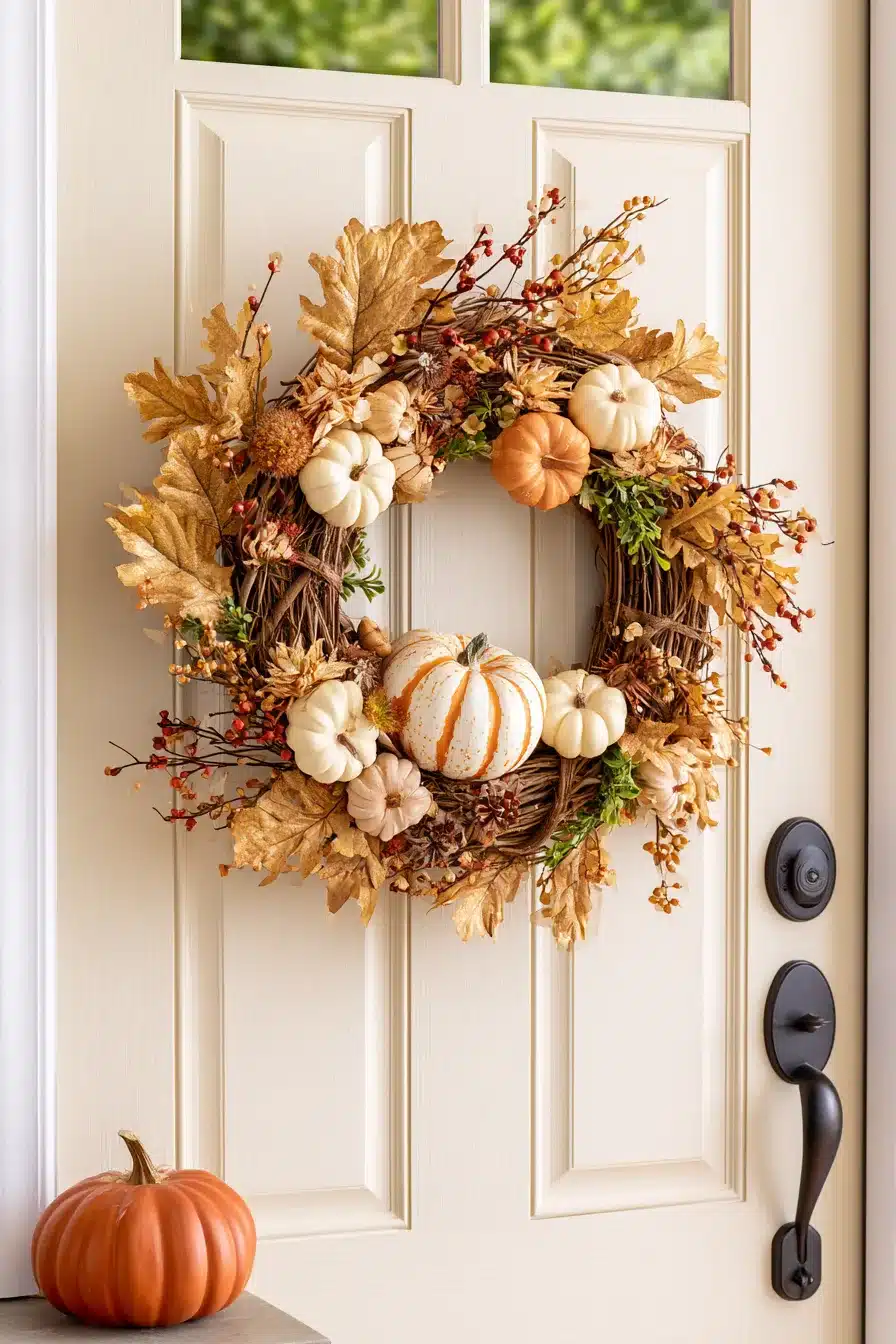27 Gorgeous Fall Front Door Wreaths for a Warm Autumn Welcome