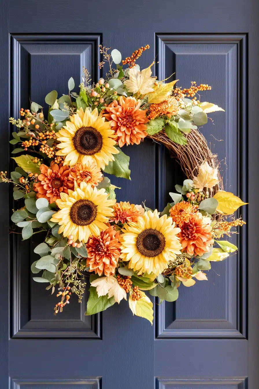 27 Gorgeous Fall Front Door Wreaths for a Warm Autumn Welcome