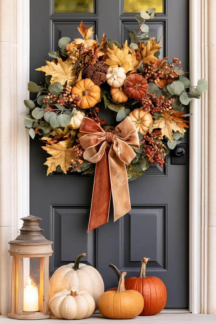 27 Gorgeous Fall Front Door Wreaths for a Warm Autumn Welcome