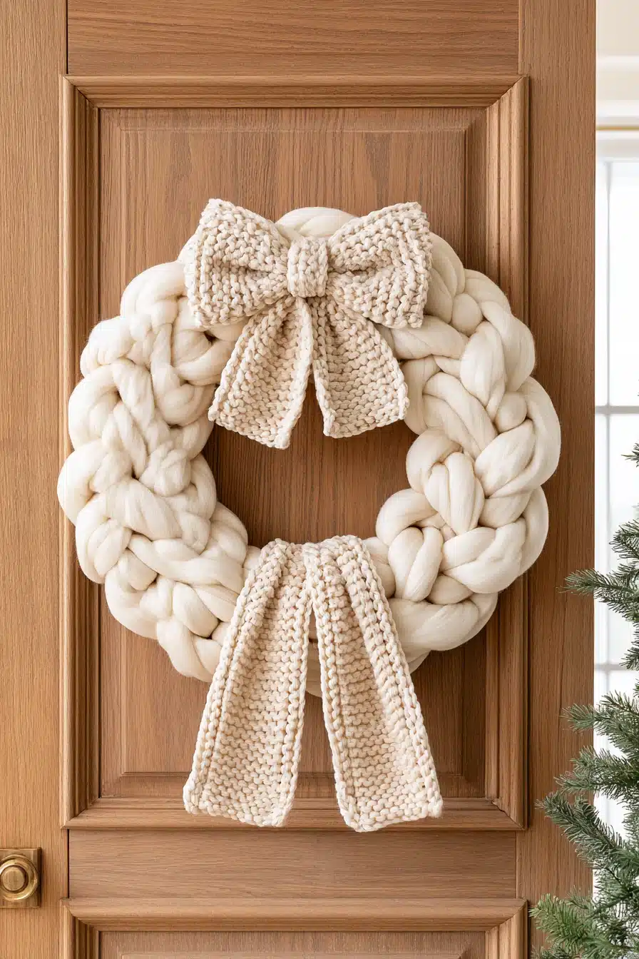 27 Cozy Christmas Yarn Wreaths to Make Your Front Door Feel Festive