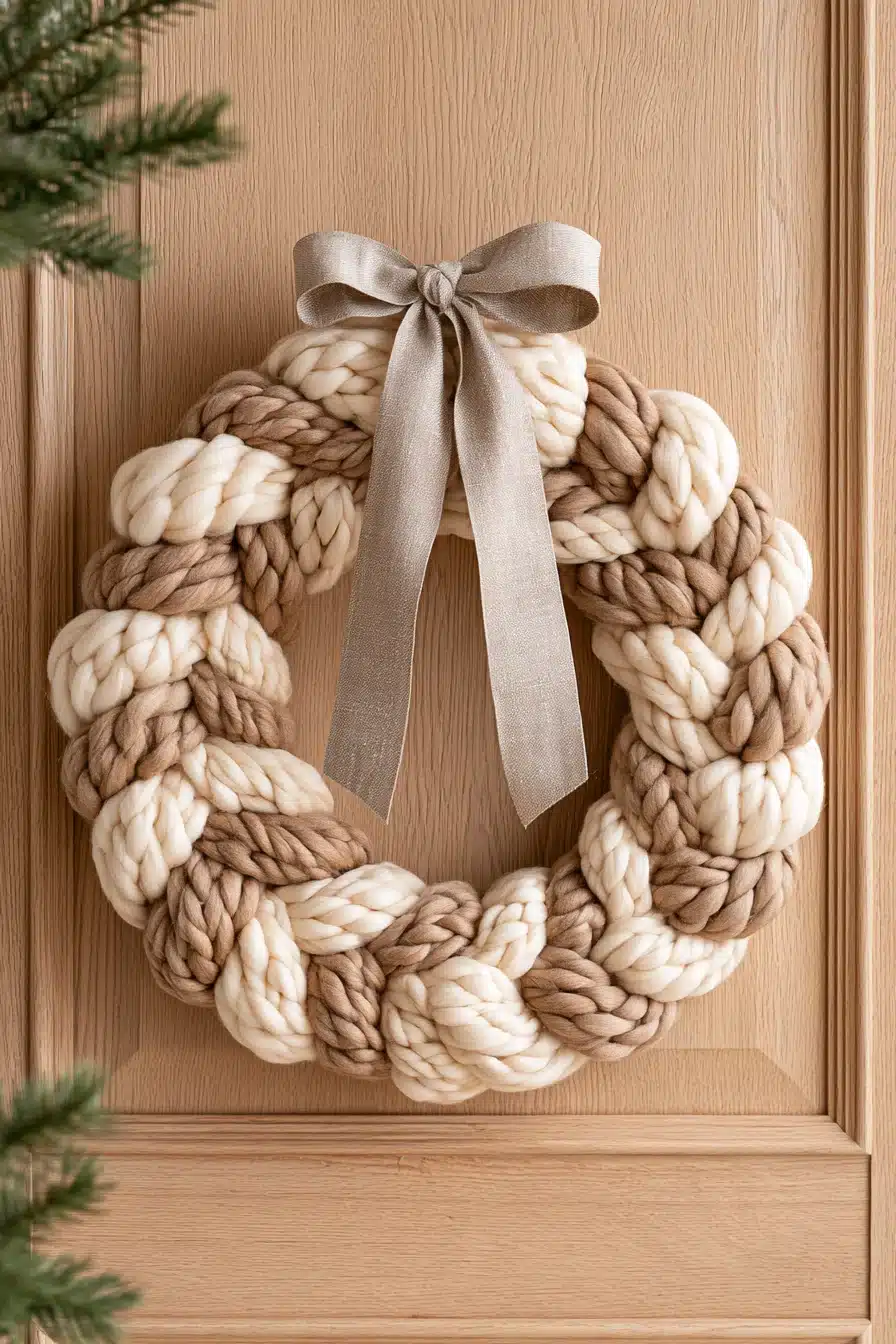 27 Cozy Christmas Yarn Wreaths to Make Your Front Door Feel Festive