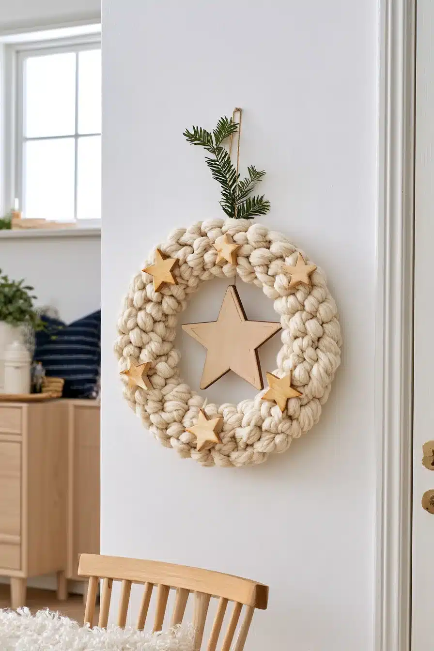 27 Cozy Christmas Yarn Wreaths to Make Your Front Door Feel Festive