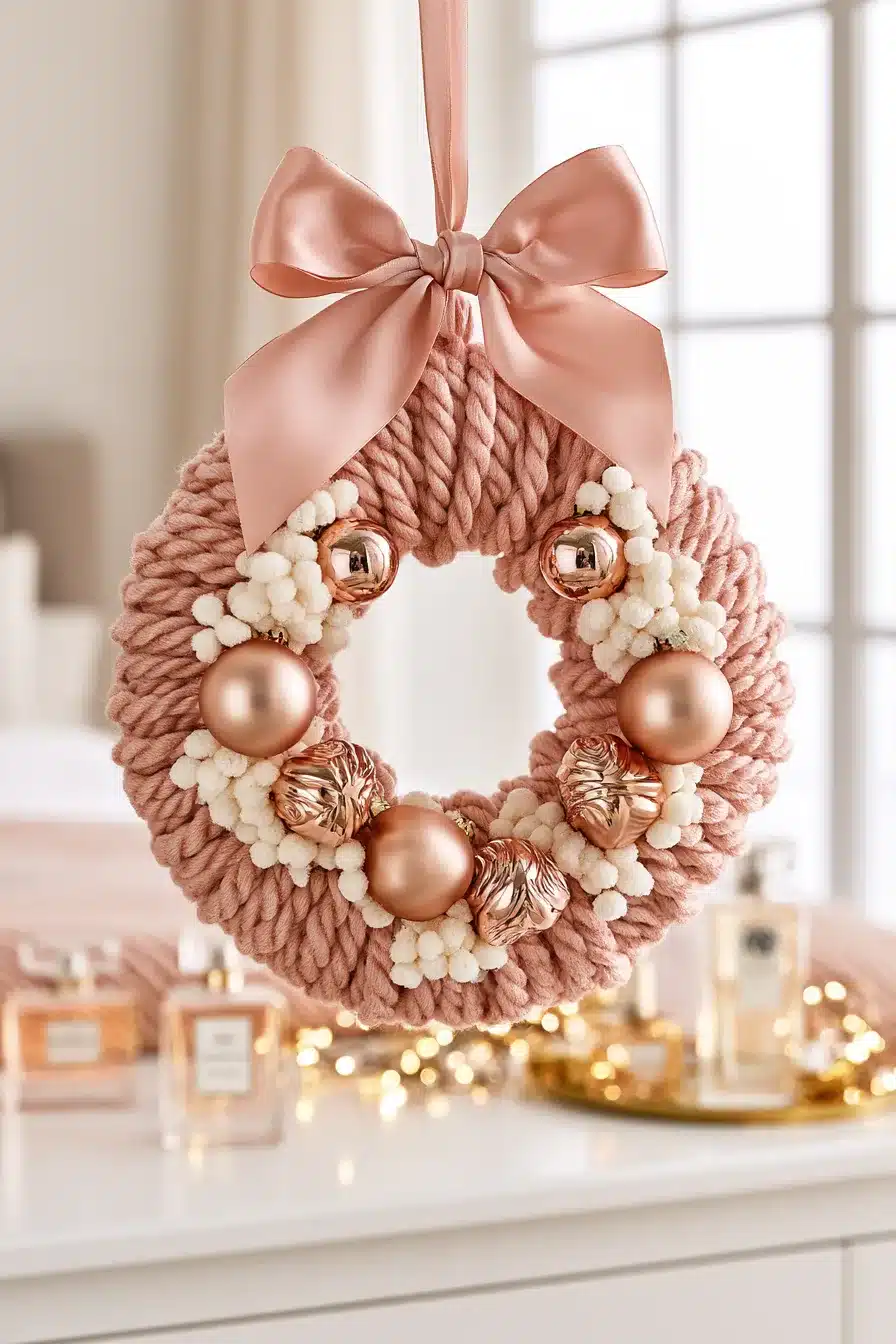 27 Cozy Christmas Yarn Wreaths to Make Your Front Door Feel Festive