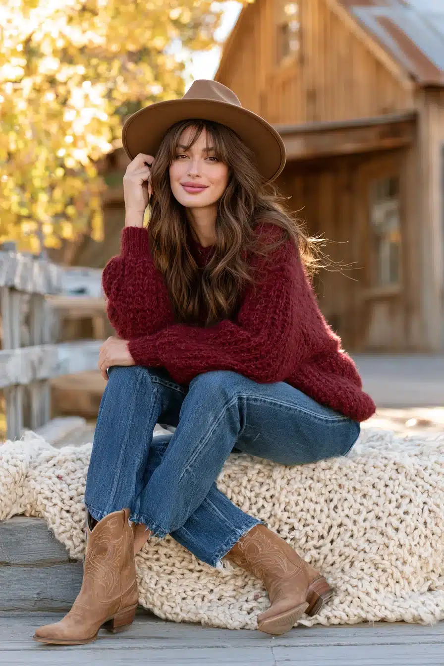 27 Cute Western Fall Outfits With Boots Denim and Cozy Layers