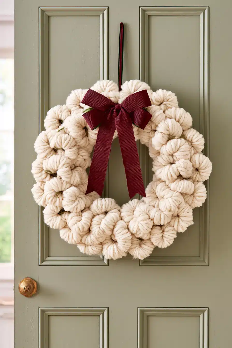 27 Cozy Christmas Yarn Wreaths to Make Your Front Door Feel Festive