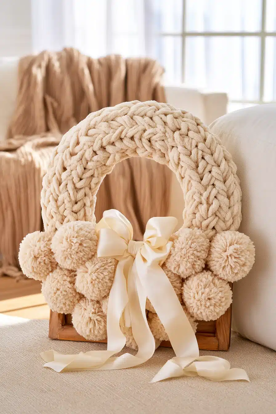 27 Cozy Christmas Yarn Wreaths to Make Your Front Door Feel Festive
