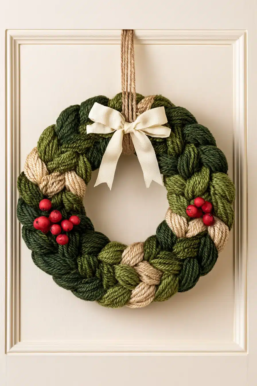 27 Cozy Christmas Yarn Wreaths to Make Your Front Door Feel Festive