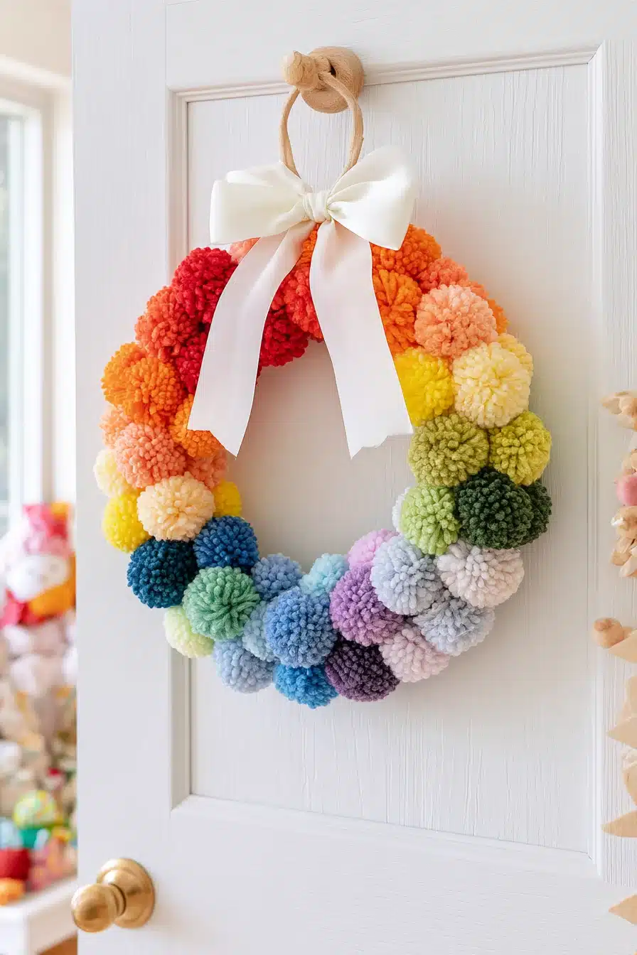 27 Cozy Christmas Yarn Wreaths to Make Your Front Door Feel Festive
