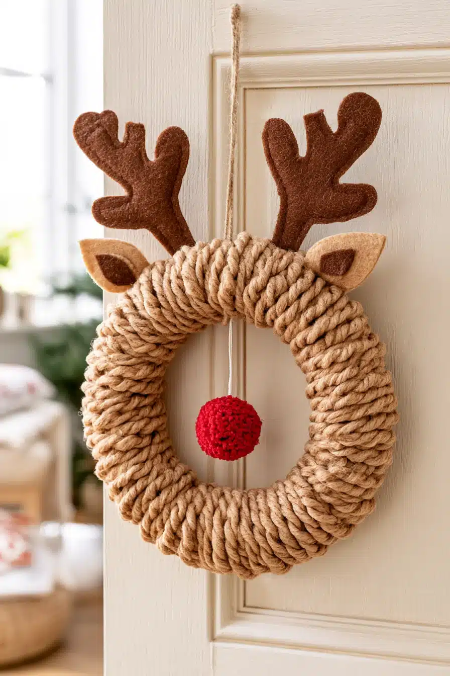 27 Cozy Christmas Yarn Wreaths to Make Your Front Door Feel Festive
