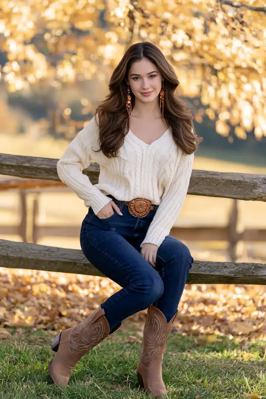 27 Cute Western Fall Outfits With Boots Denim and Cozy Layers