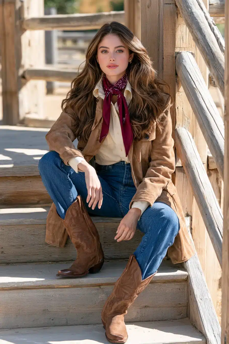 27 Cute Western Fall Outfits With Boots Denim and Cozy Layers