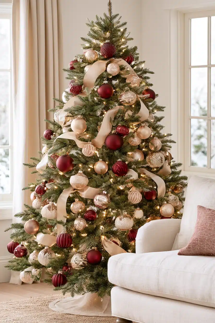 27 Elegant Burgundy Christmas Tree Ideas for a Cozy Holiday Home