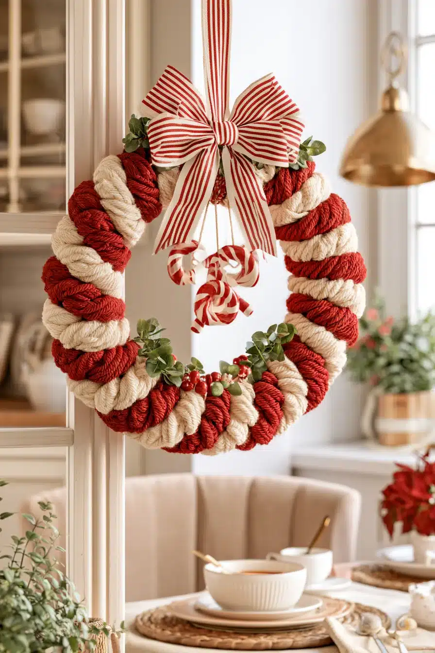 27 Cozy Christmas Yarn Wreaths to Make Your Front Door Feel Festive