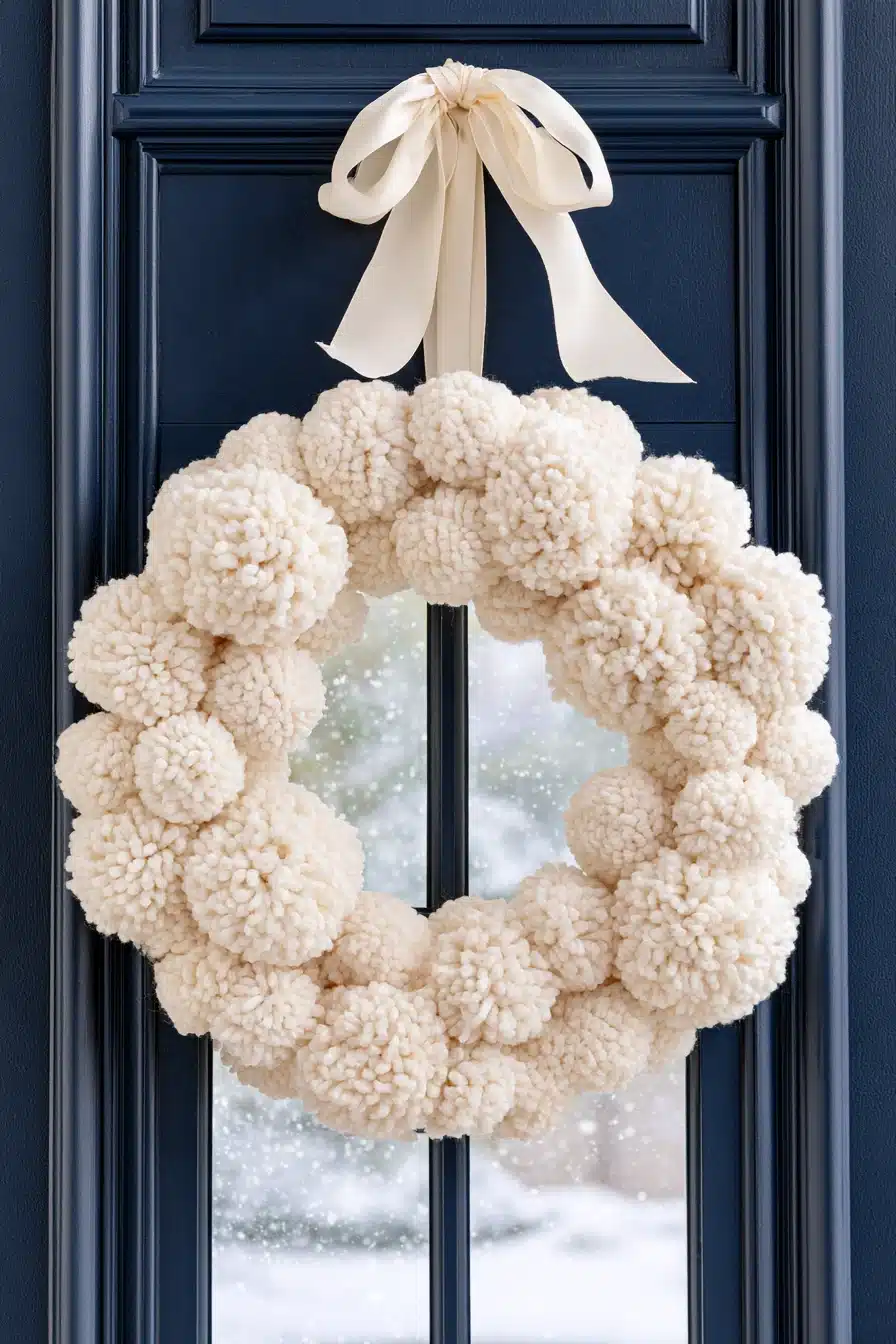 27 Cozy Christmas Yarn Wreaths to Make Your Front Door Feel Festive