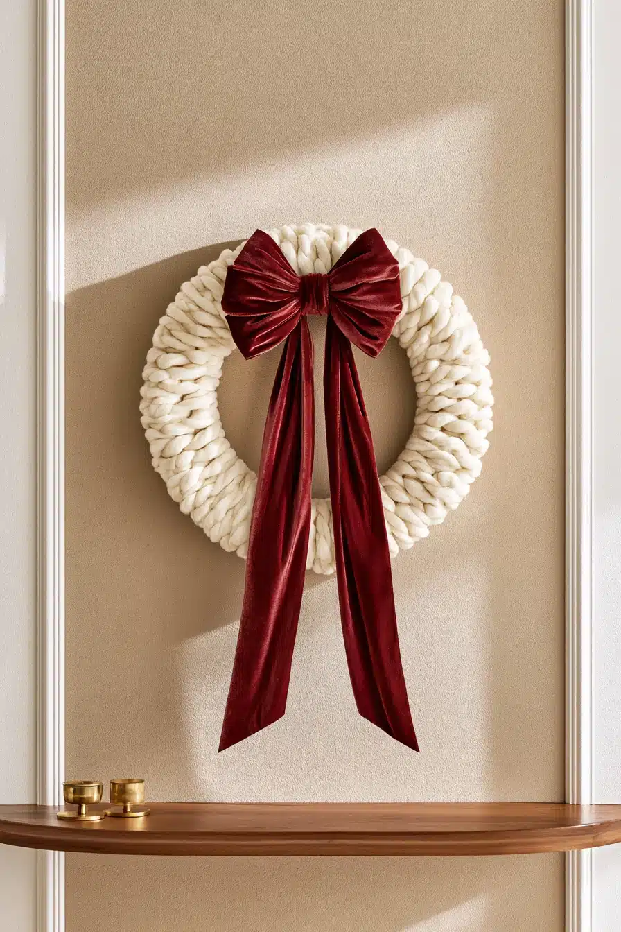 27 Cozy Christmas Yarn Wreaths to Make Your Front Door Feel Festive