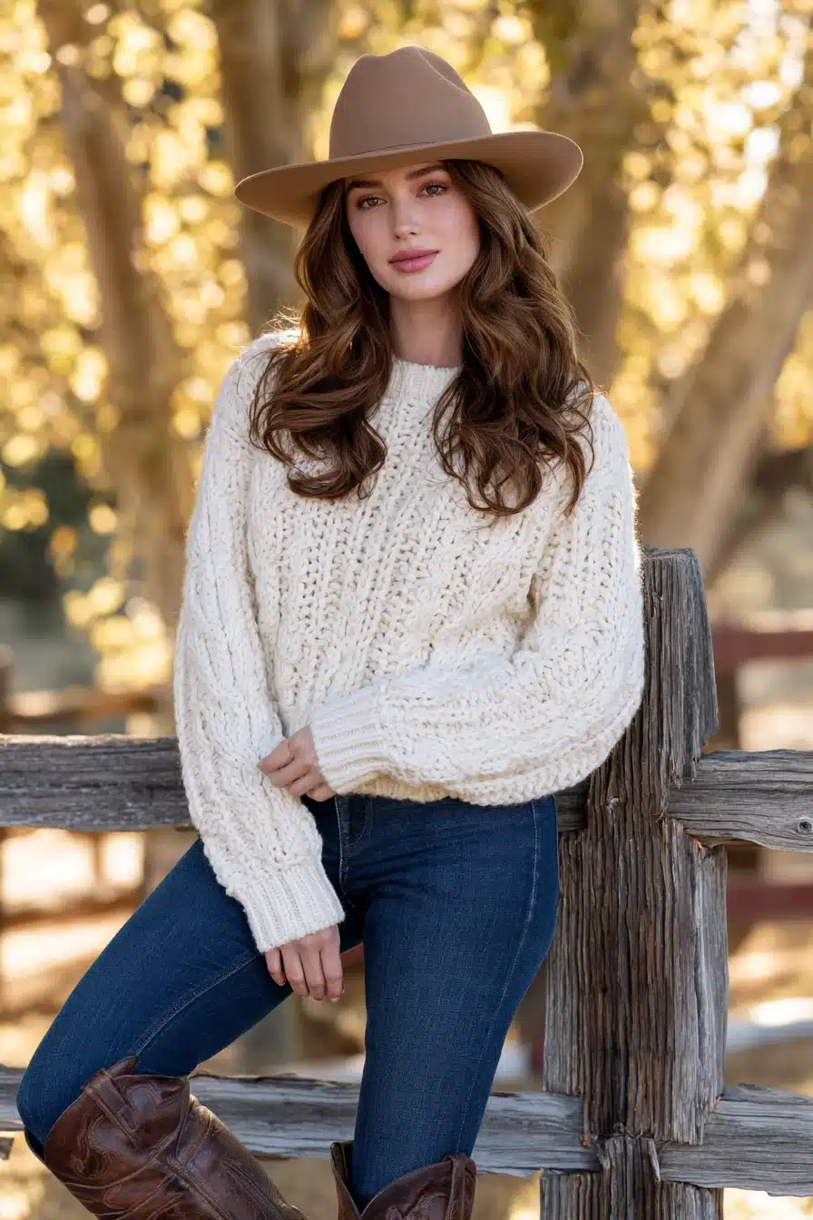 27 Cute Western Fall Outfits With Boots Denim and Cozy Layers