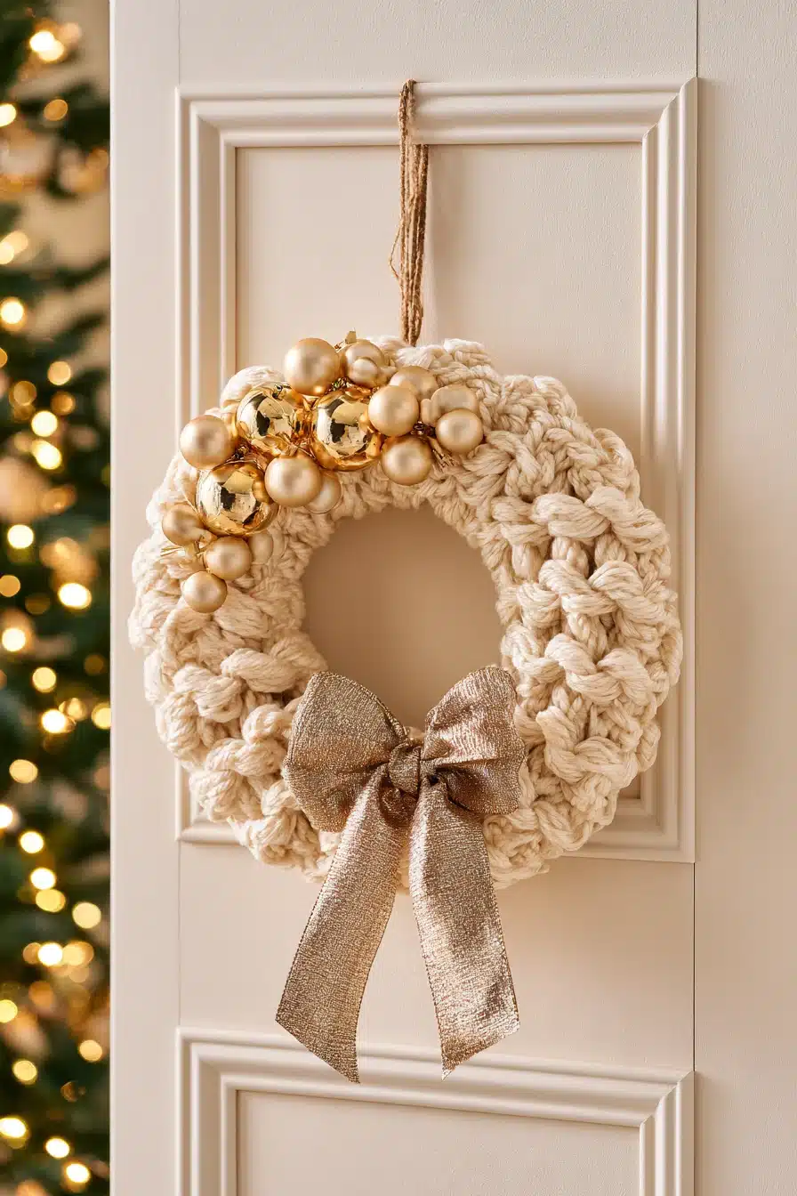 27 Cozy Christmas Yarn Wreaths to Make Your Front Door Feel Festive